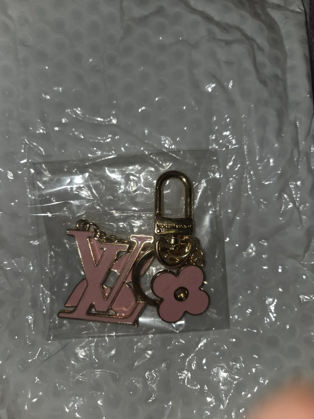 Pink Monogram Flower Key or Bag Charm with Gold